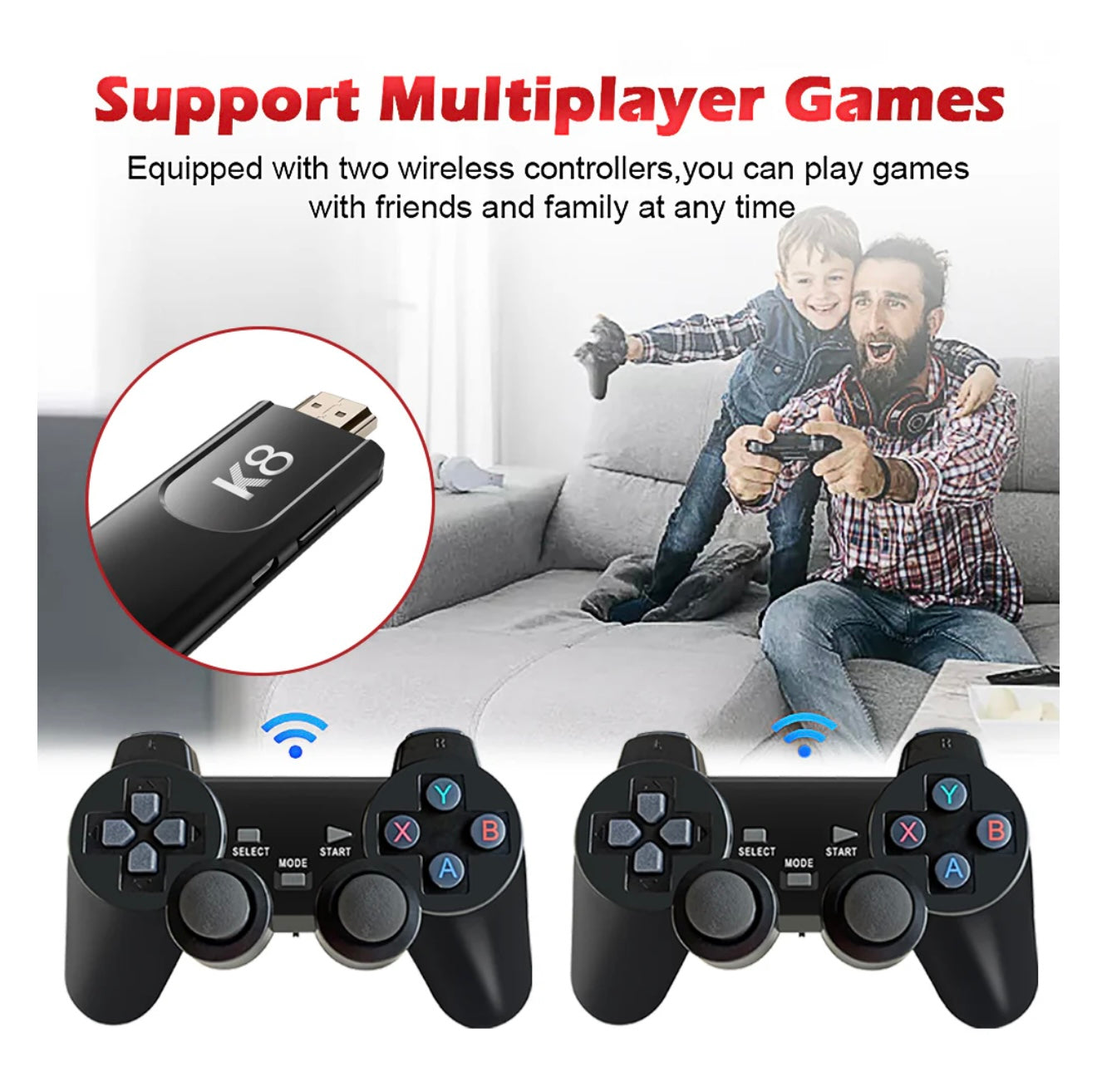 GAME STICK 4K HIGH DEFINITION HDMI 40000+ GAMES, 2.4G WIRELESS CONTROLLERS FOR TV