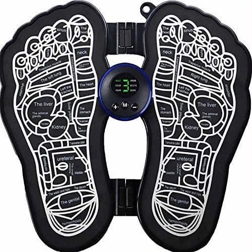EMS ELECTRIC FOOT MASSAGER MAT WITH REMOTE. MASSAGE BOTH FEET SIMULTANEOUSLY, IMPROVING BLOOD CIRCULATION, RELAXING FOOT MUSCLE, RELIEVING FOOT PAIN, AND REDUCING FATIGUE WITH 8 MODES AND 19 INTENSITY LEVELS