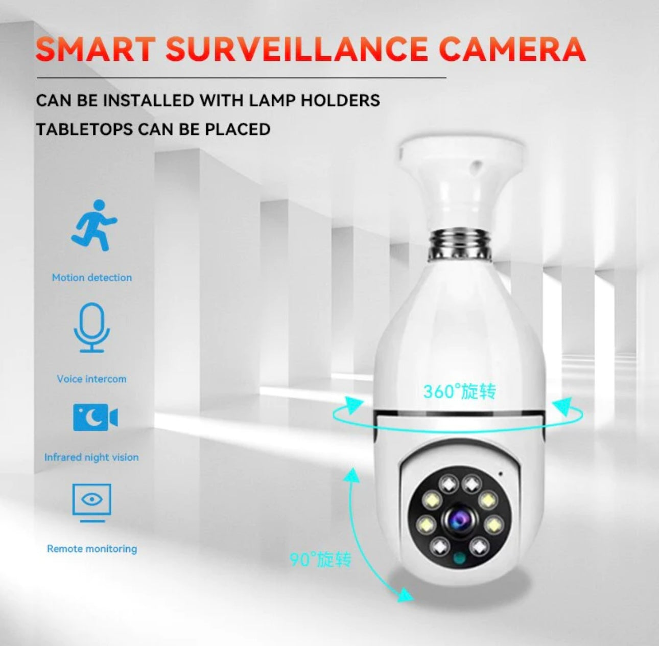 Light bulb security hidden camera 360°