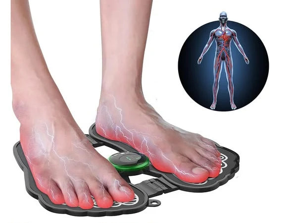EMS ELECTRIC FOOT MASSAGER MAT WITH REMOTE. MASSAGE BOTH FEET SIMULTANEOUSLY, IMPROVING BLOOD CIRCULATION, RELAXING FOOT MUSCLE, RELIEVING FOOT PAIN, AND REDUCING FATIGUE WITH 8 MODES AND 19 INTENSITY LEVELS