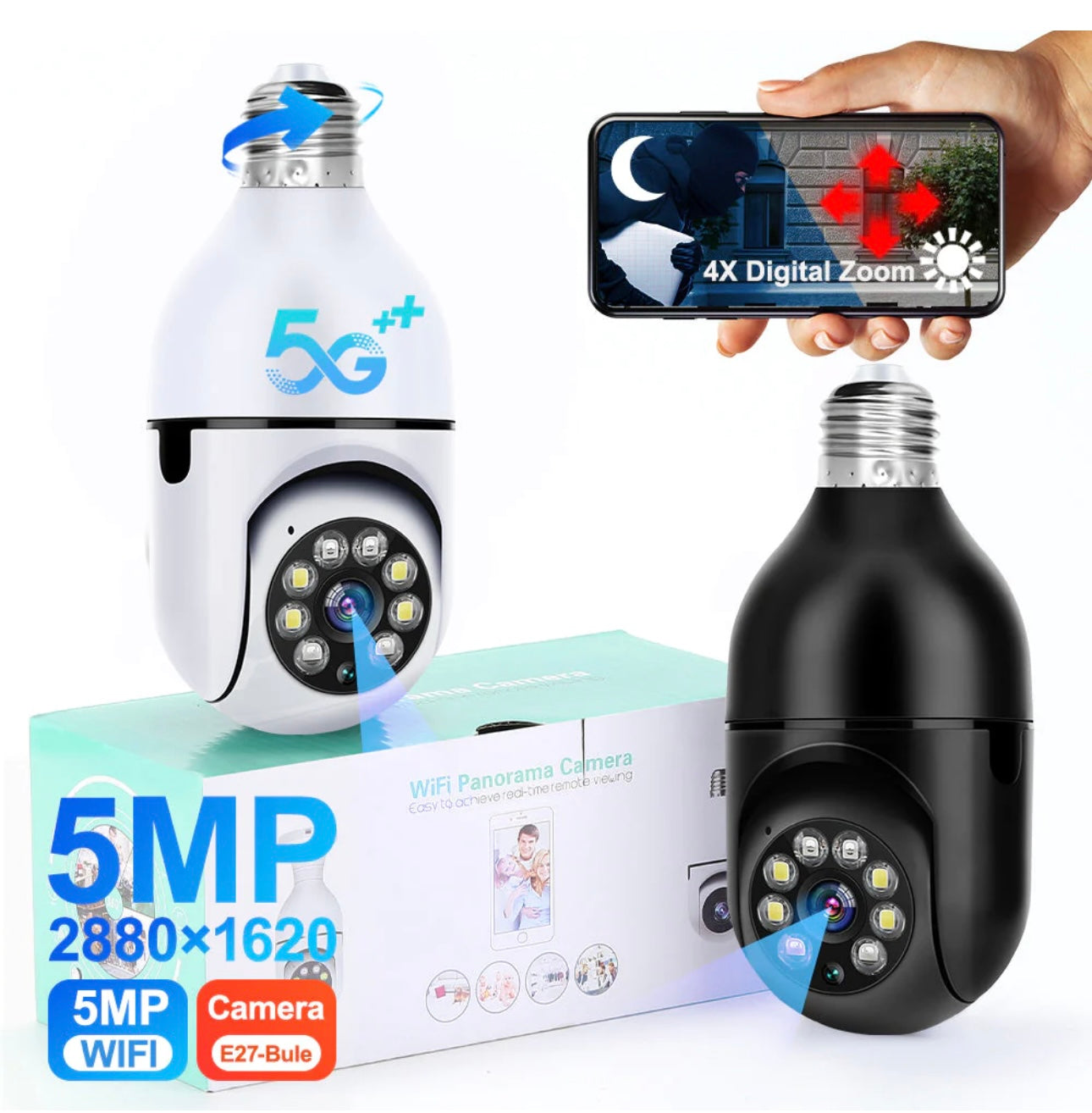 Camera Privacy Light Light bulb security hidden camera 360° – Caatworld