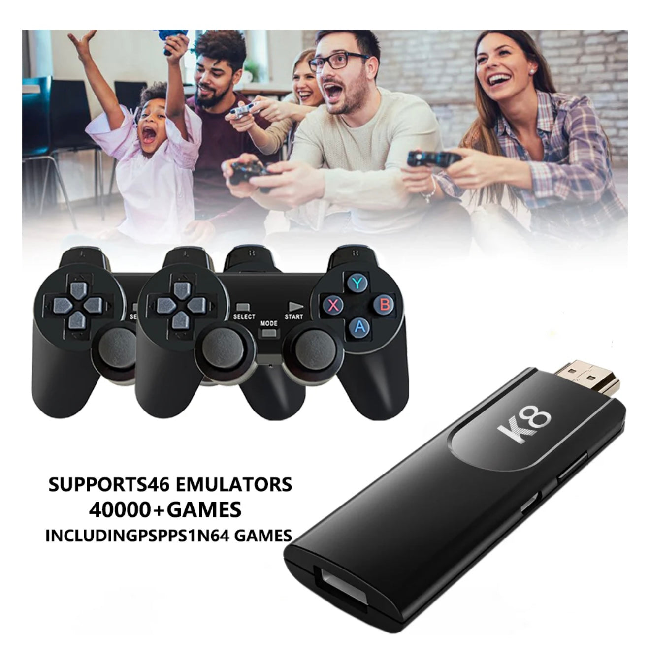 GAME STICK 4K HIGH DEFINITION HDMI 40000+ GAMES, 2.4G WIRELESS CONTROLLERS FOR TV