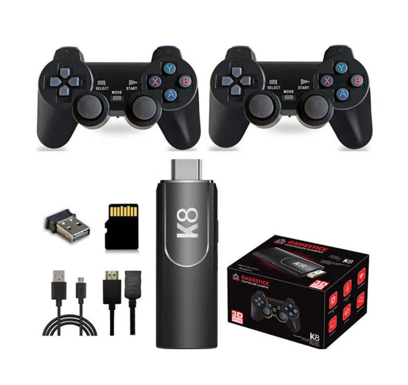 GAME STICK 4K HIGH DEFINITION HDMI 40000+ GAMES, 2.4G WIRELESS CONTROLLERS FOR TV