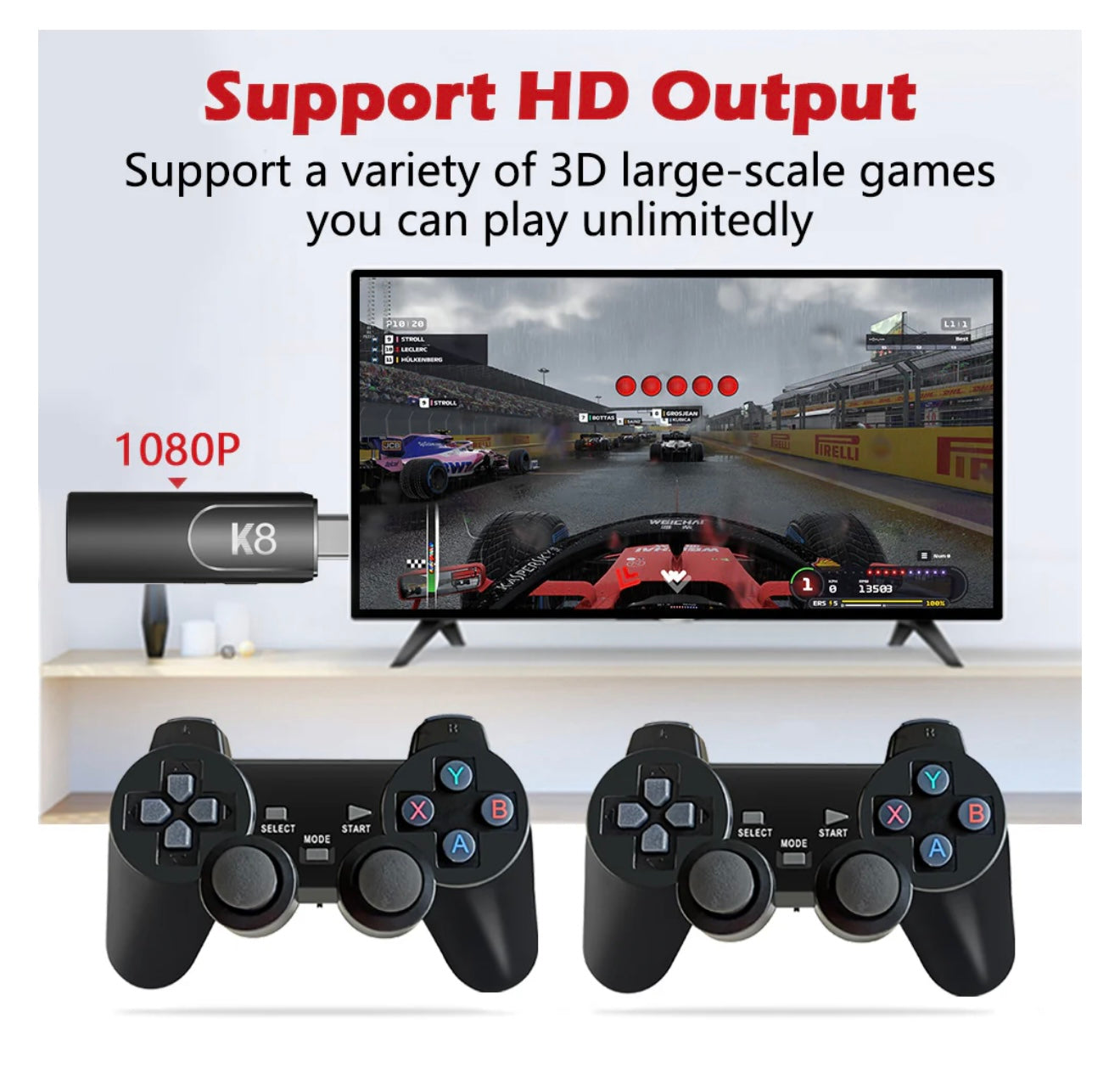 GAME STICK 4K HIGH DEFINITION HDMI 40000+ GAMES, 2.4G WIRELESS CONTROLLERS FOR TV
