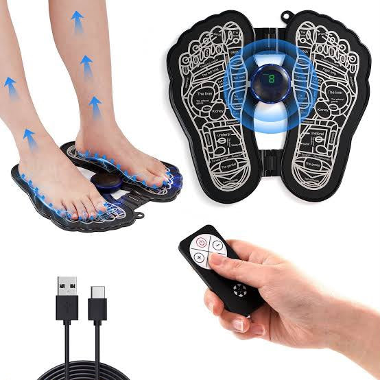 EMS ELECTRIC FOOT MASSAGER MAT WITH REMOTE. MASSAGE BOTH FEET SIMULTANEOUSLY, IMPROVING BLOOD CIRCULATION, RELAXING FOOT MUSCLE, RELIEVING FOOT PAIN, AND REDUCING FATIGUE WITH 8 MODES AND 19 INTENSITY LEVELS